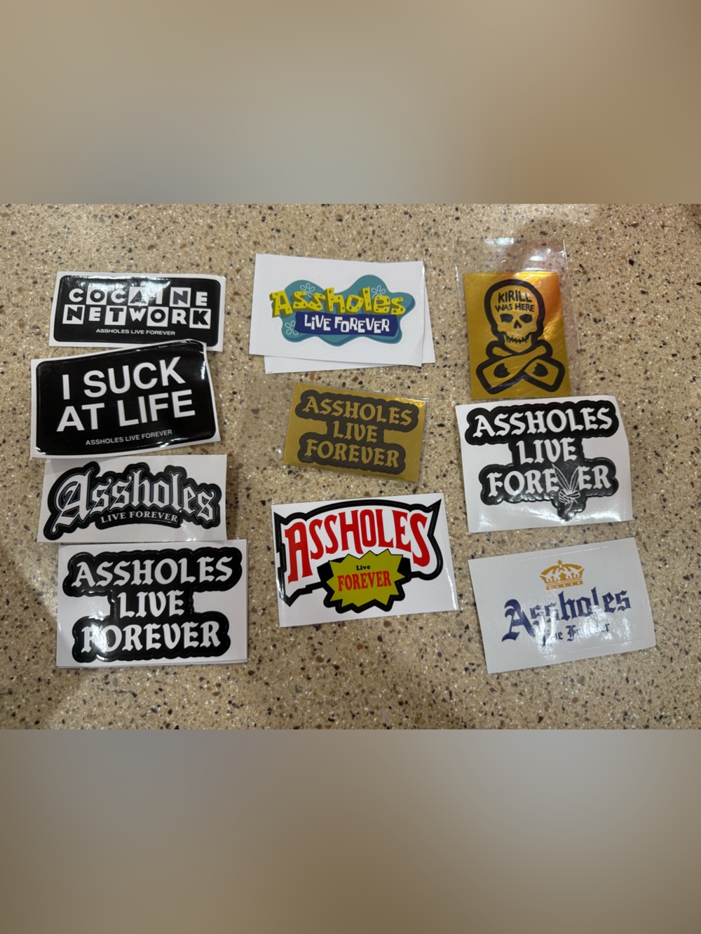 Assholes Live Forever OG Sticker Pack - Black, White, Yellow, Red